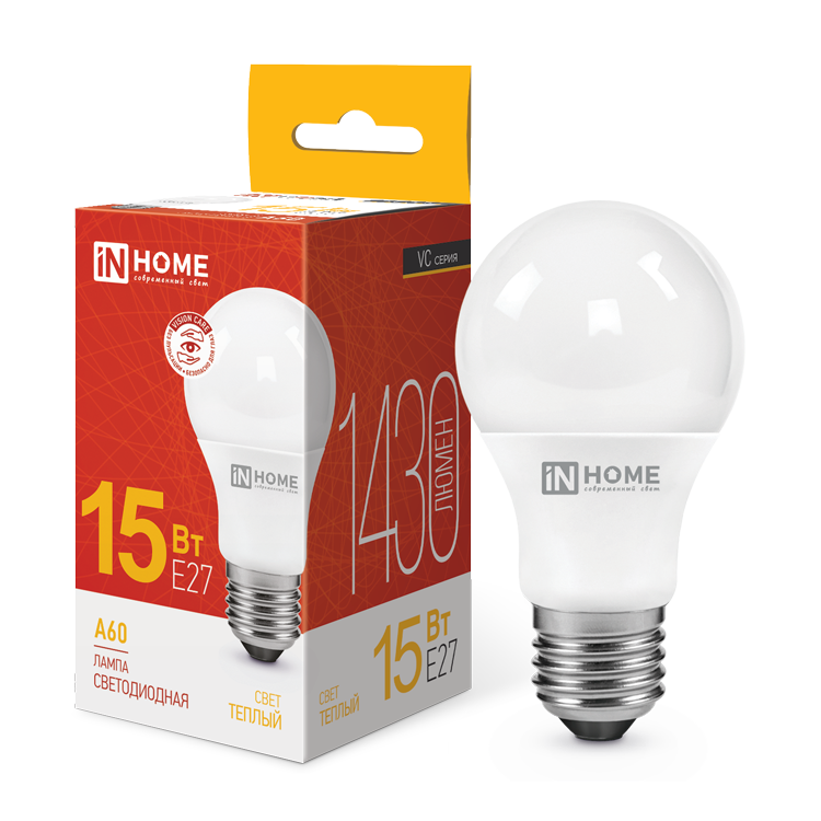 Лампа светодиодная LED-A60-VC 15Вт 230В Е27 3000К 1430Лм IN HOME  арт. 4690612020266