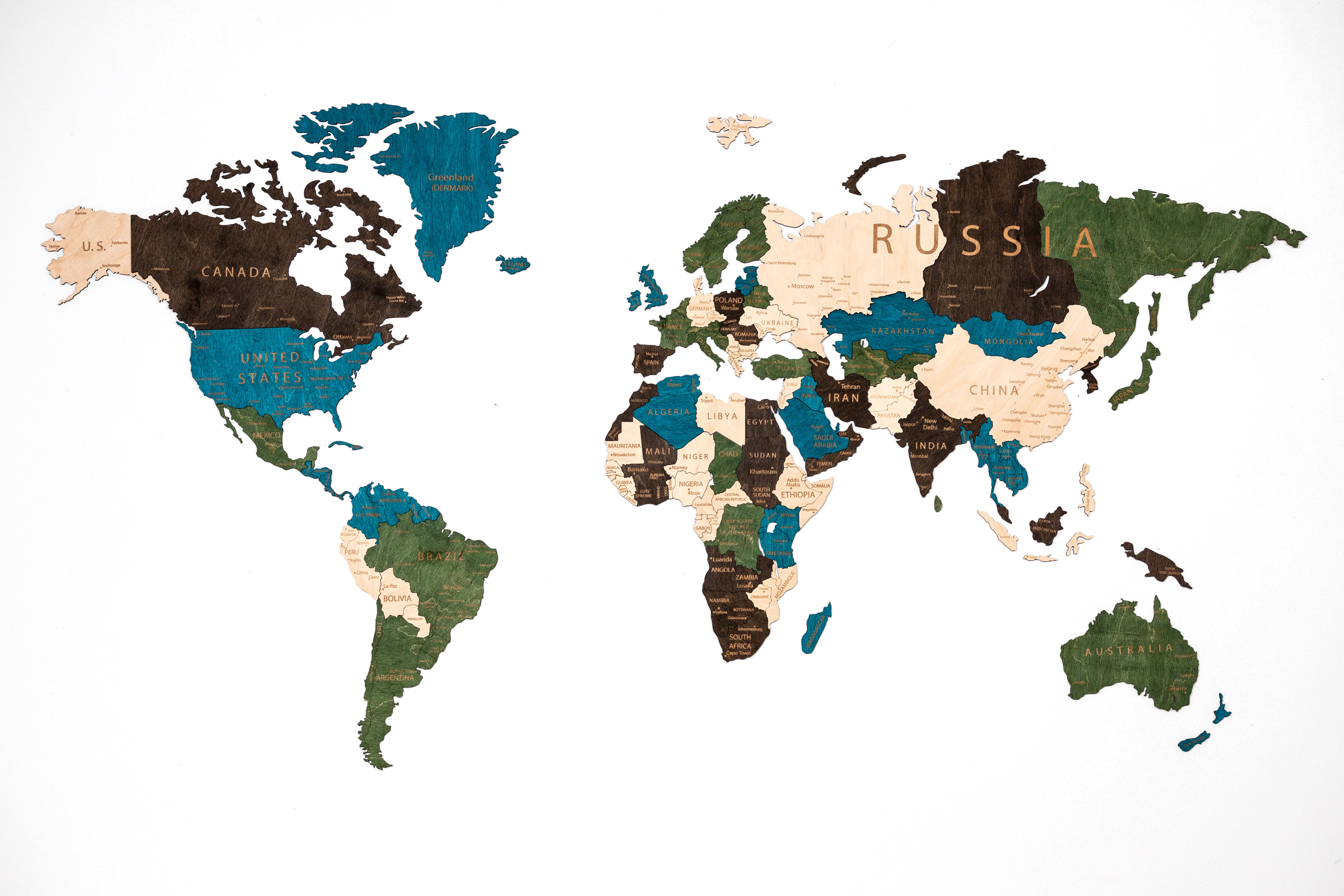 Декор "Карта мира на англ. языке" одноуровневый, цветной, 60х105 см