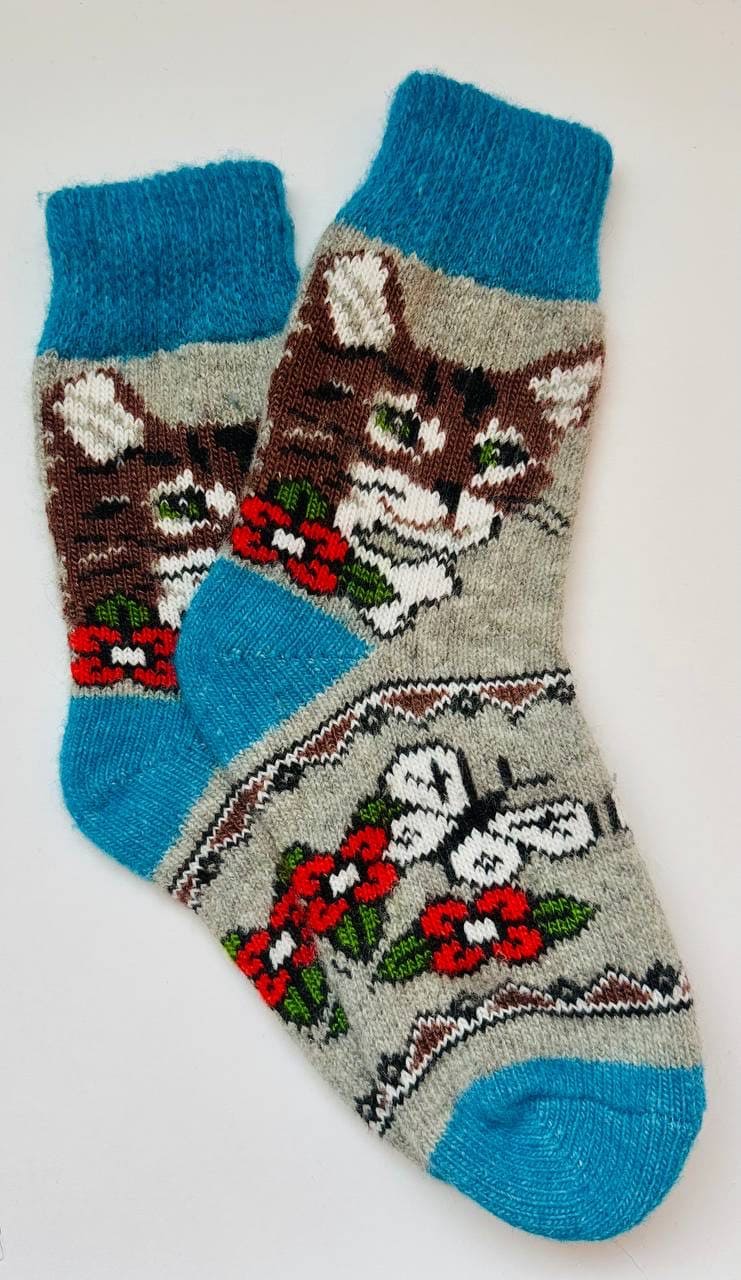 Тёплые женские шерстяные носки с рисунком "котик"