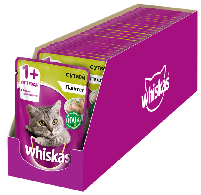 Влажный корм для кошек Whiskas беззерновой ( в ассортименте)24 шт. х 75 г (паштет)