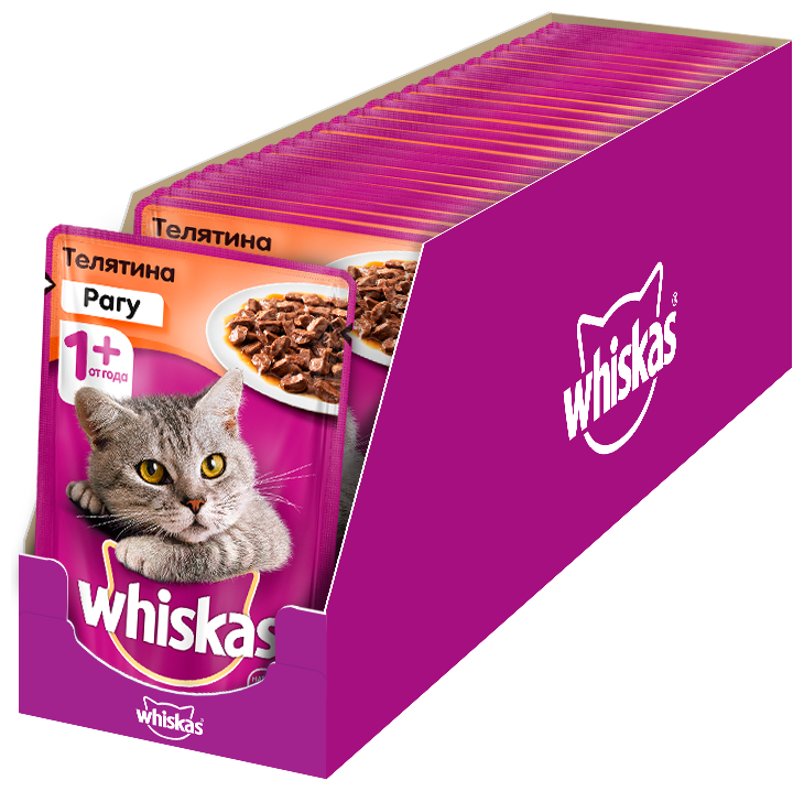 Влажный корм для кошек Whiskas в ассортименте 28 шт. х 75г (кусочки в соусе)