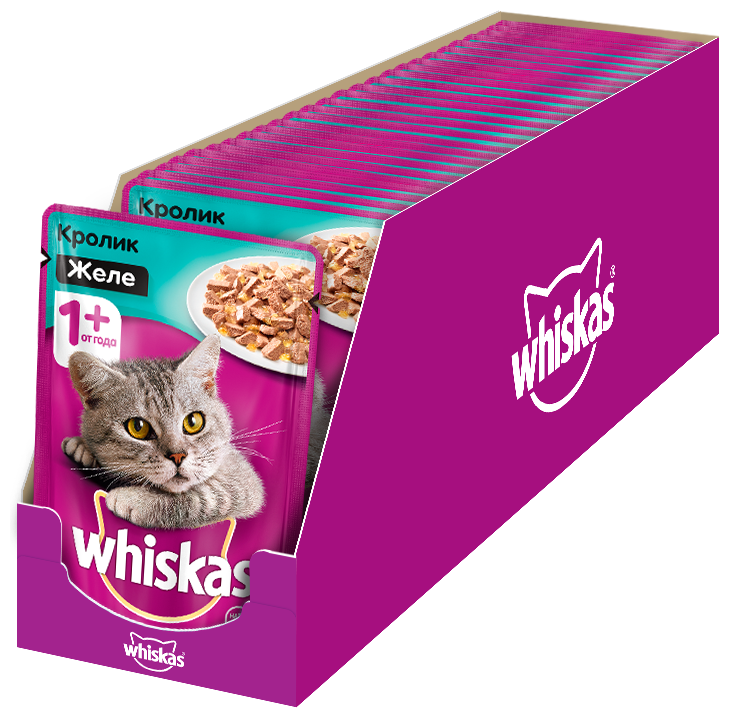 Влажный корм для кошек Whiskas в ассортименте 28 шт. х 75 г (кусочки в желе)