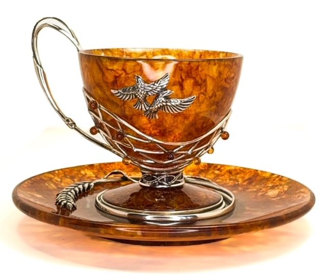 Чайная пара "Колосок" из натурального янтаря.