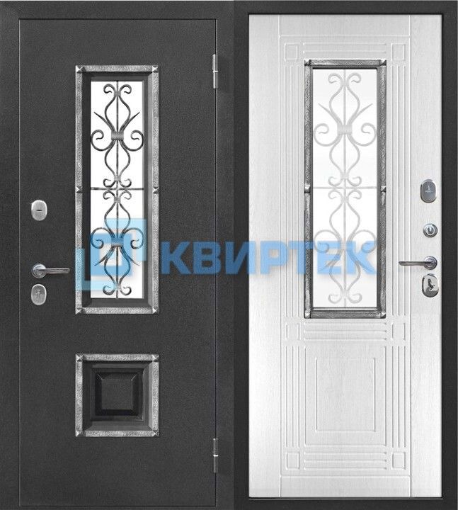 Входная металлическая дверь со стеклопакетом и ковкой "Венеция Серебро"