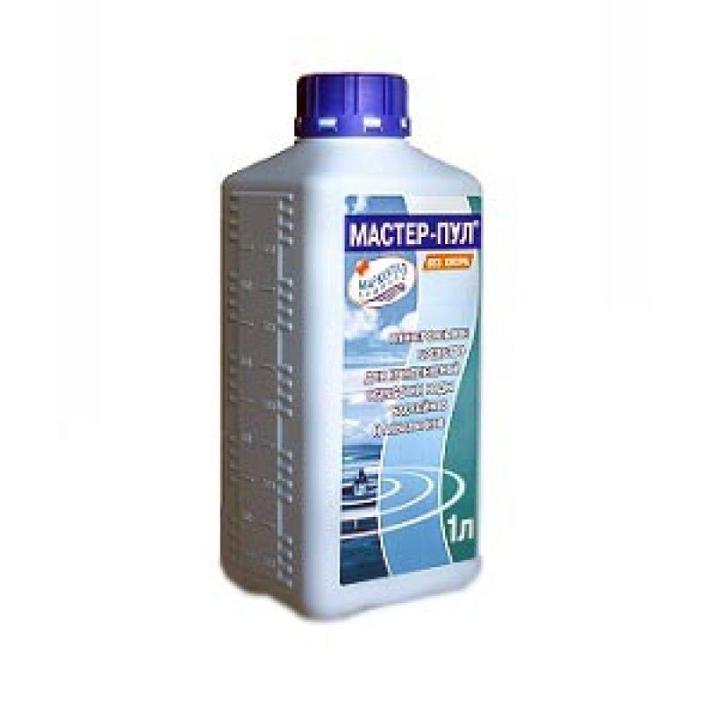 МАСТЕР-ПУЛ жидкое средство 4 в 1 флакон 1 л. Химия для очистки воды в бассейне.